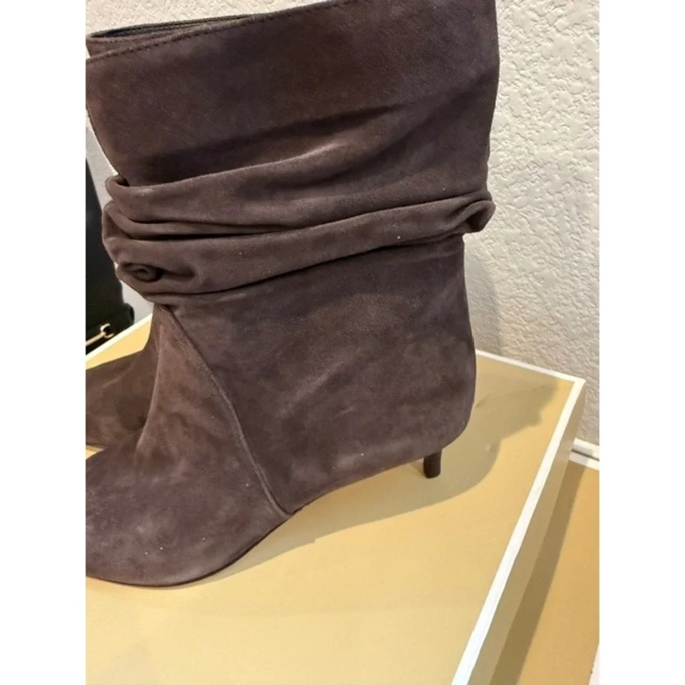 Michael Kors SG25F Brown Suede Slouchy Pointed Toe Kitten Heel Boots Womens 11M